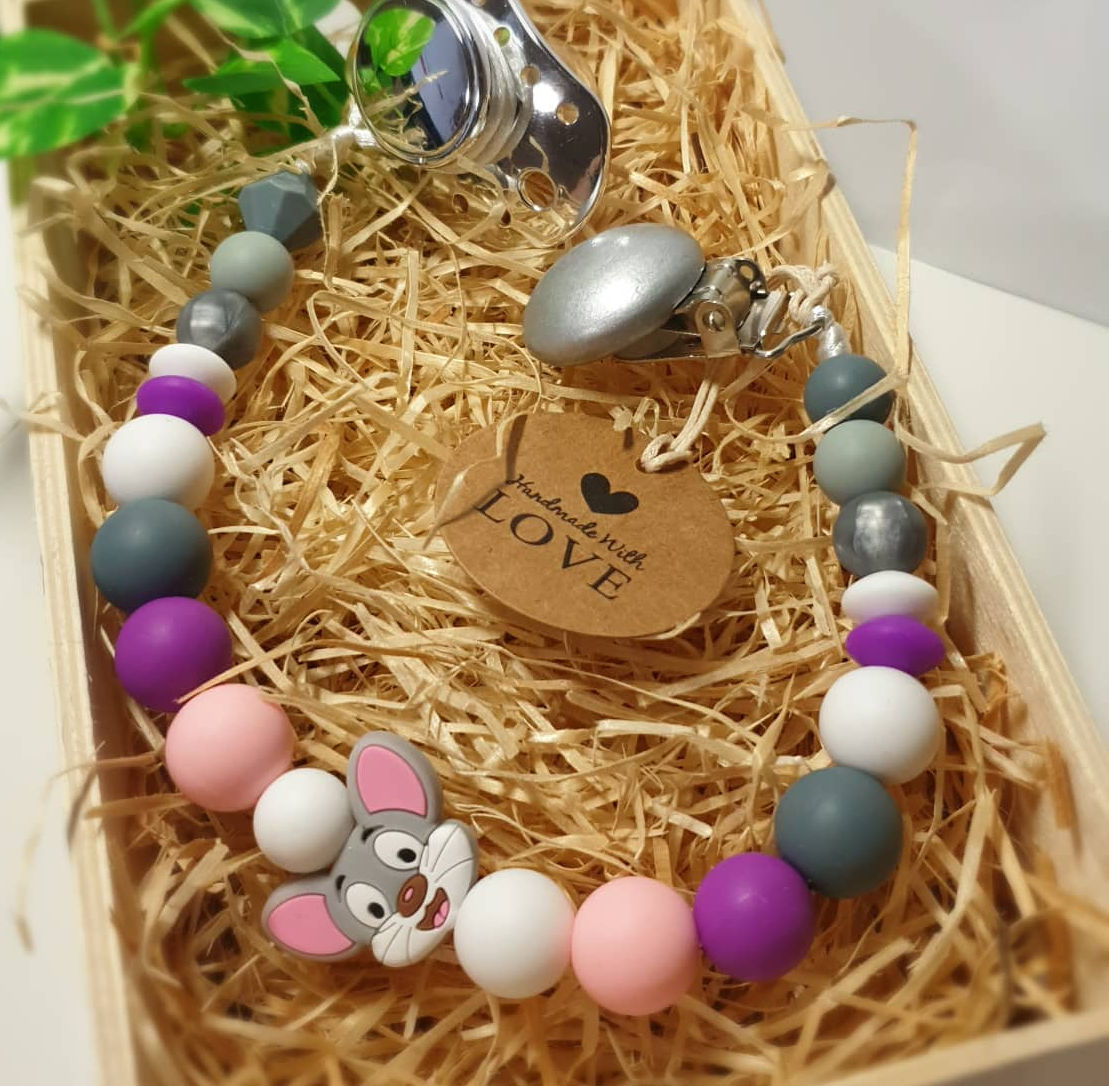 Kidi Love Klip na cumlík 2v1 MYŠKA Jerry, pink/lila