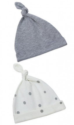 Detské čiapky (2-4 mes) - 2ks pastelová šedá / šedé bodky 
