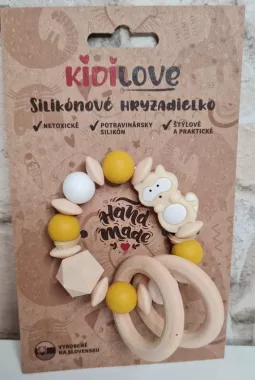 Kidi Love Hrýzadlo / hrkálka 2v1 silikónové MÝVAL beige/mustard